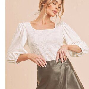 NWT Free People white smocked bishop sleeve top